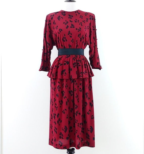 Vintage 1980s Paw Print Dress | 80s Red Black Dre… - image 2