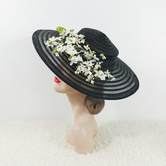 Vintage 1940s Wide Brim Hat | 1950s Large Hat | 40