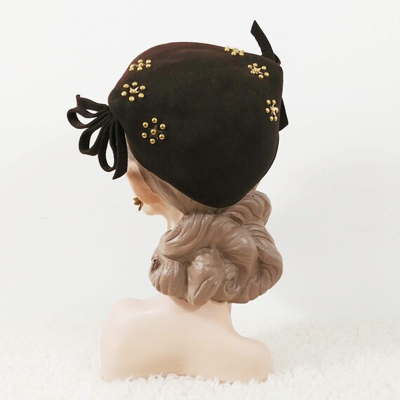 Vintage 1940's Studded Hat | 40s Brown Hat | 40s S
