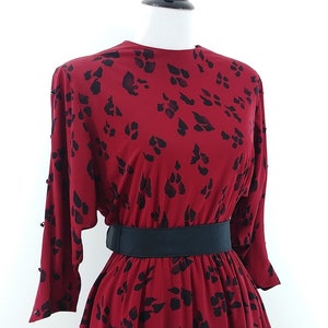 Vintage 1980s Paw Print Dress 80s Red Black Dress 1980s Peplum Dress image 6