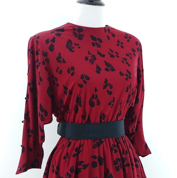 Vintage 1980s Paw Print Dress | 80s Red Black Dre… - image 6