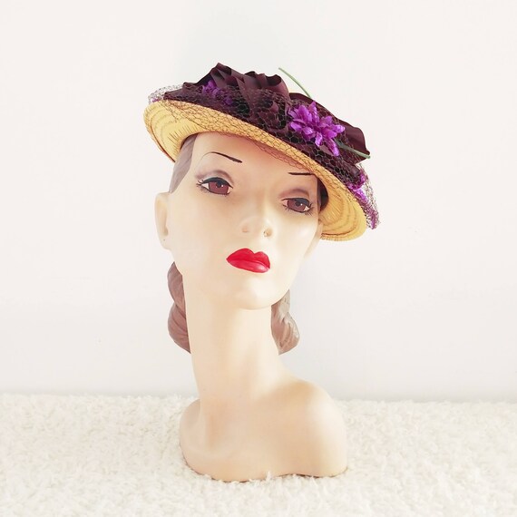 Vintage 1940s Straw Tilt Hat | 40s Tilt Hat | 40s
