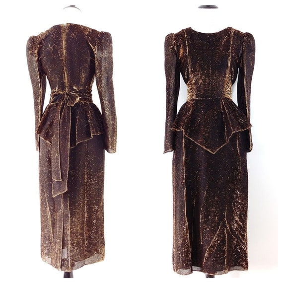 Vintage 1980s Copper Lurex Dress | 80s Metallic Dr