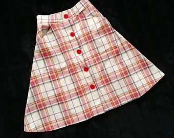 Vintage 1950s Plaid Skirt | 50s Skirt with Pockets | 50's Linen Skirt |