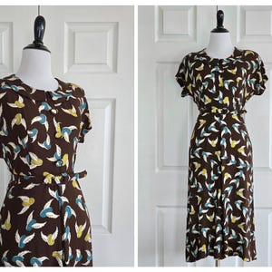 Vintage 1940s Winged Wheel Dress | 40s Novelty Print Dress | WW2 Dress |