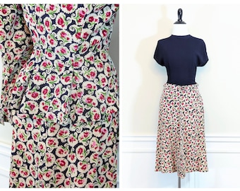 Vintage 1940s Dress Set | 40s Dress and Jacket Set | 1940s Floral Print Dress |