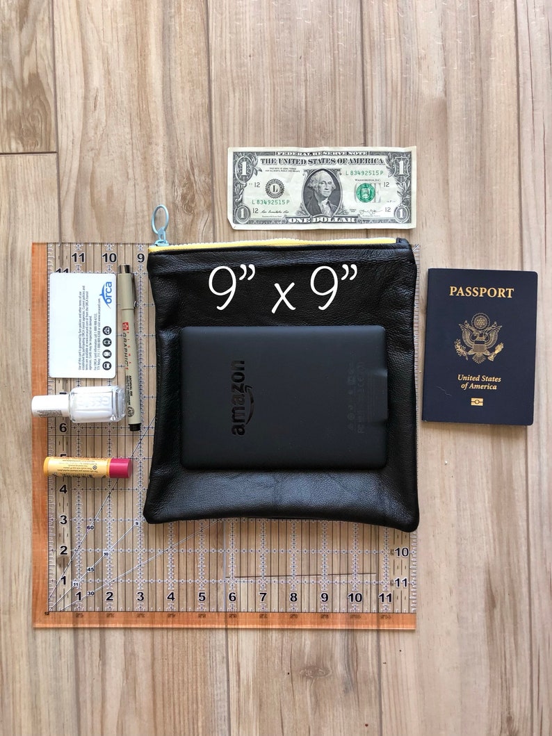 6\u201dx9\u201d black zippered leather pouch
