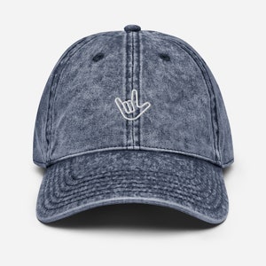 I Love You ASL Embroidered • ASL Sign Language • Vintage Acid Wash Cotton • Dad Cap