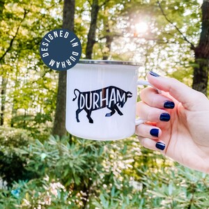 Durham Bull Mug | Bull City Enamel Mug | Camper Mug | Gift for Duke | NCCU Grad Gift