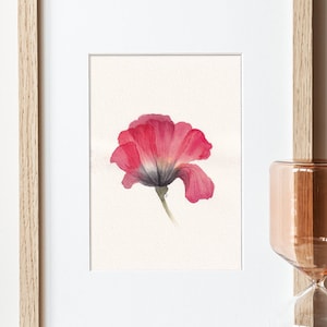 Fiore rosso* dipinto acquerello, disegno decorativo, dipinto rosso minimalista, quadro botanico, decorazione floreale minimalista