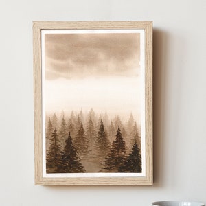Bosco nuvoloso* dipinto originale, disegno acquerello, illustrazione natura, paesaggio naturale, foresta dipinta, bosco magico, nebbia