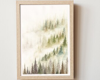 Foggy forest* original watercolor painting, nature illustration, natural landscape, painted forest, magical forest, fog, watercolor