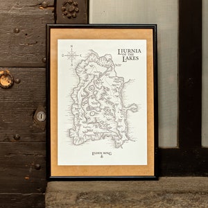Elden Ring Map, Liurnia of the Lakes - Mappa Fantasy, Art print, Formato A3, Fanart,