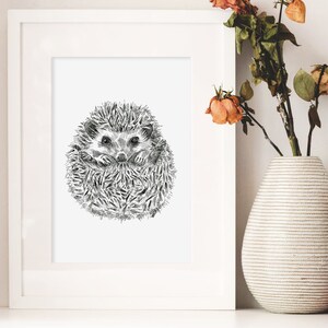 STAMPA "Porcospino", Illustrazione animale, Inchiostro nero su carta, Stampa d'arte, Arte in bianco e nero, quadro arredamento casa, disegno