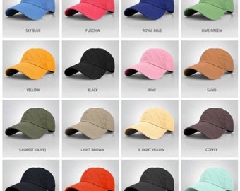 Quality Plain Baseball Caps - 25 Color Options | Blue | Yellow | Black | Purple | Pink | Gray | Fuchsia | White | Lavender | Green | Brown