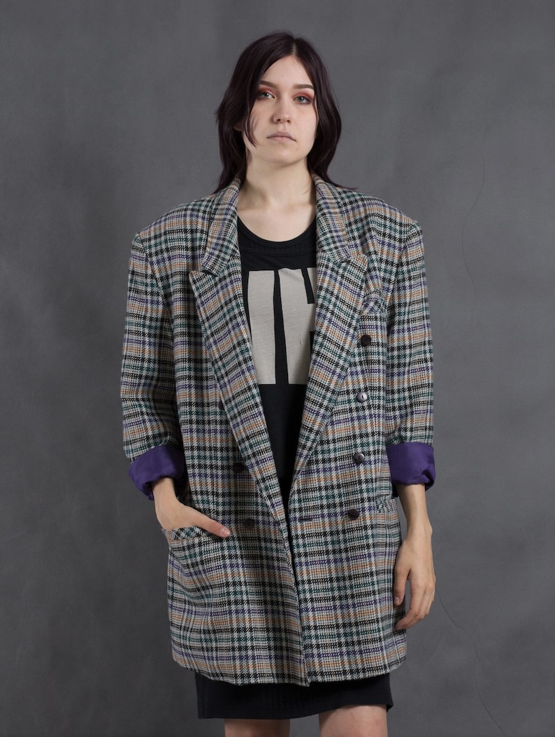 Vintage 90s checkered jacket \u2022 Womens boyfriend plaid blazer \u2022vintage clothing \u2022 Vintage clothing