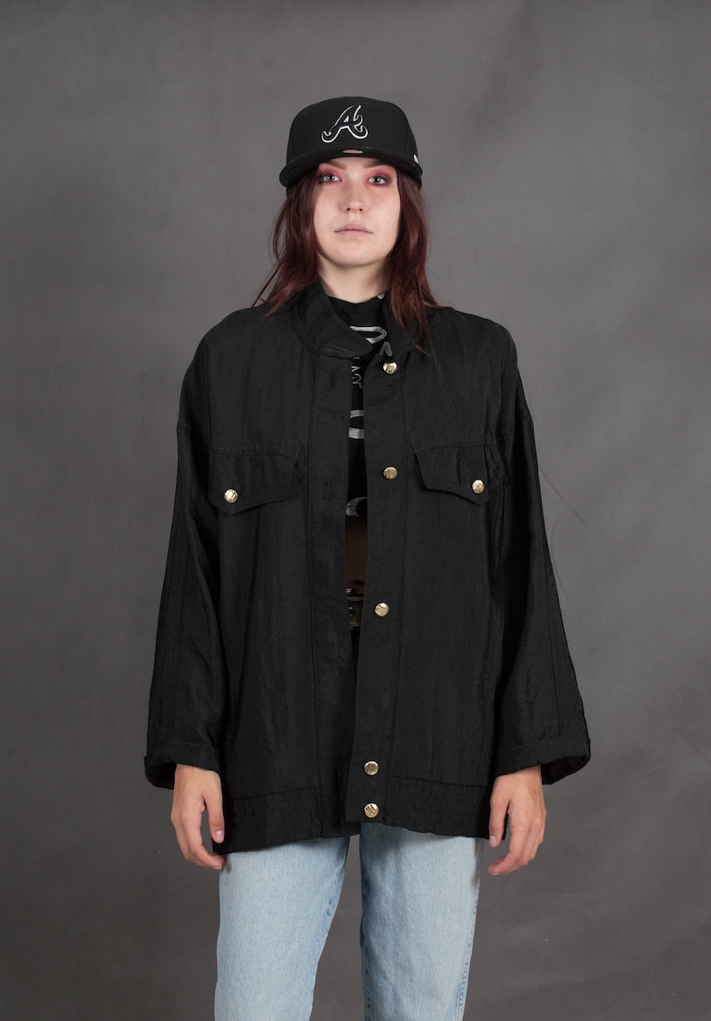 Vintage 90s women/'s black long sleeve button up jacket \u2022 Vintage clothing \u2022 Womens oldschoold shirt