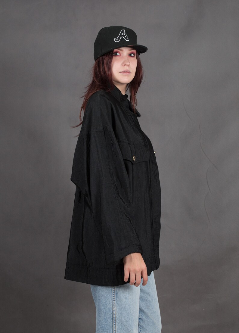 Vintage 90s women/'s black long sleeve button up jacket \u2022 Vintage clothing \u2022 Womens oldschoold shirt