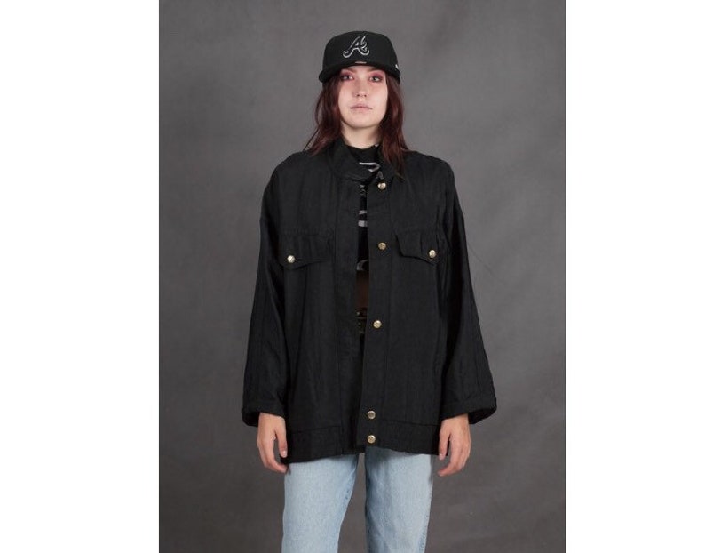 Vintage 90s women/'s black long sleeve button up jacket \u2022 Vintage clothing \u2022 Womens oldschoold shirt