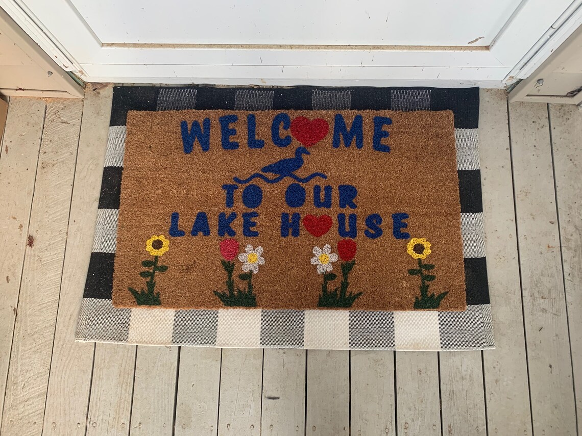 to Our Lake House Doormat Spring Floral Coir Doormat Etsy