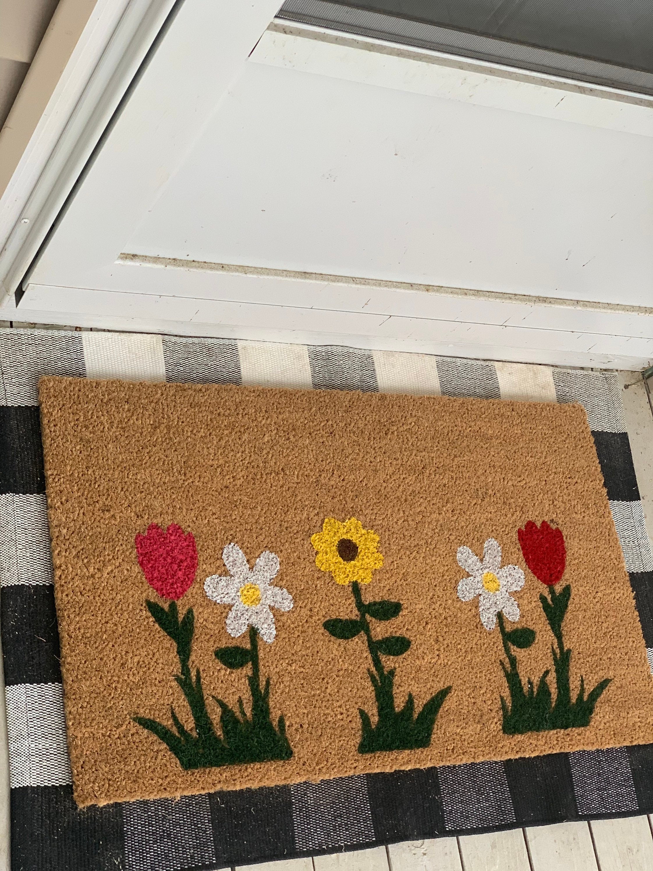 Floral Welcome Rubber Outdoor Slice Doormat