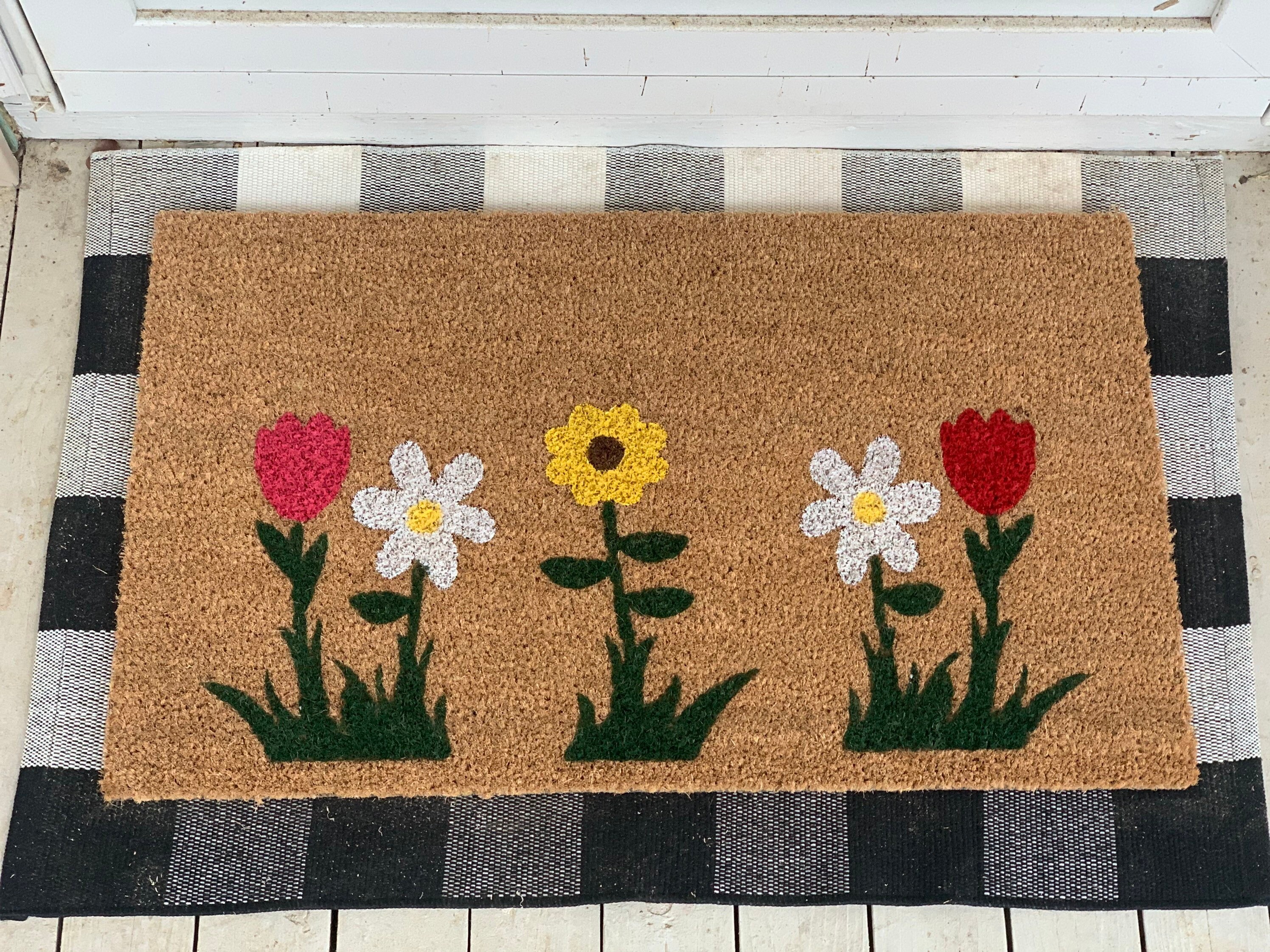 Spring Floral Coir Doormat Flower Doormat Tulip Mat Etsy