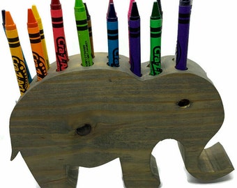 Elephant Wooden Animal Crayon Holder, Crayon Holder, Elephant Lover Gift, Child Gift