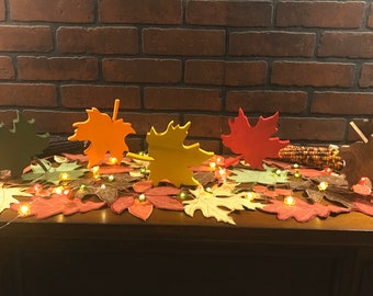 Fall Wooden Leaves Set of 5, Fall Decor, Autumn, Wedding, Painted Fall Leaves, Maple, Oak