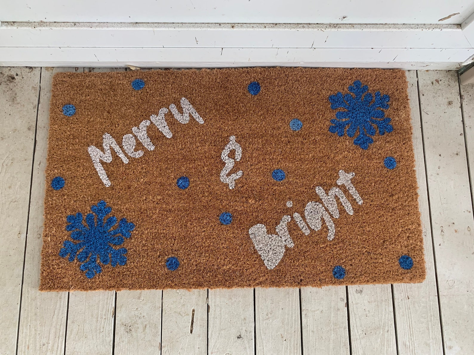 Winter Coir Doormat Merry and Bright Snowflake Coir Doormat Etsy