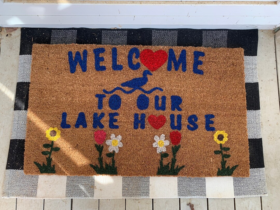 to Our Lake House Doormat, Spring Floral Coir Doormat, Flower