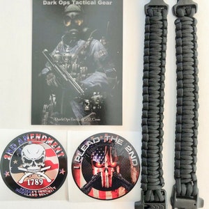 2 Paracord Survival Bracelets + 2 Decals...Dark Ops Tactical Gear... Black