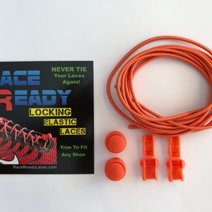 Shoe Laces - Round Locking - Orange with White Highlights - Never Have To Tie Again - Race Ready (1 pair)
