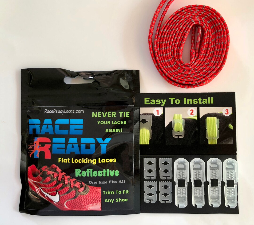 Shoe Laces - Flat Locking - Reflective - LIGHT RED - Race Ready - (1 ...