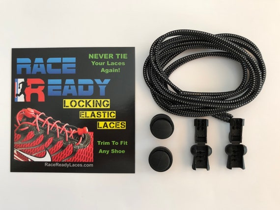 Shoe Laces Round Locking Black With White Highlights Never