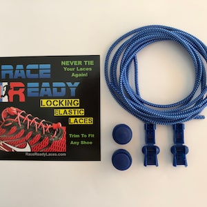 Shoe Laces - Round Locking - Blue with White Highlights - Never Have To Tie Again - Race Ready (1 pair)