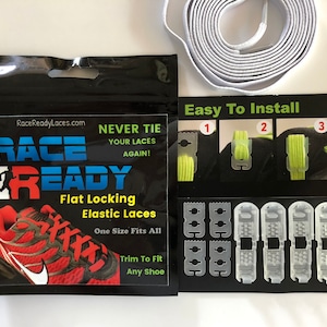 Flat Locking Shoe Laces, WHITE - Race Ready - 1 Pair, Never Tie Your Laces Again!