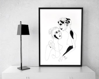 W miłości Oryginalna sztuka, minimalizm, ilustracja kochanków autorstwa Ina Prodanova Artystka