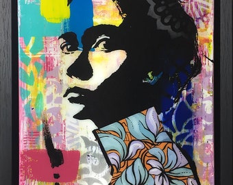 Nowoczesne malarstwo abstrakcyjne, nowoczesne dzieło portretowe, oryginalne płótno portretowe kobiety autorstwa Ina Prodanova Artist