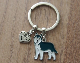 Siberian Husky Keyring: Dog Lover Gift with Heart Charm