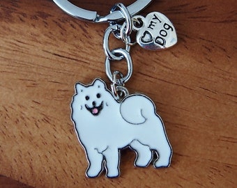Samoyed Dog Keychain: Enamel Charm, Dog Lover Gift