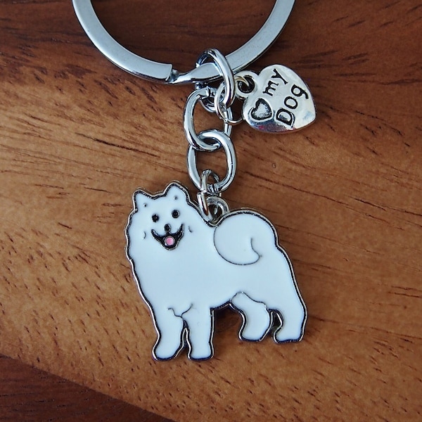 Llavero de perro samoyedo: dije de esmalte, regalo para amantes de los perros