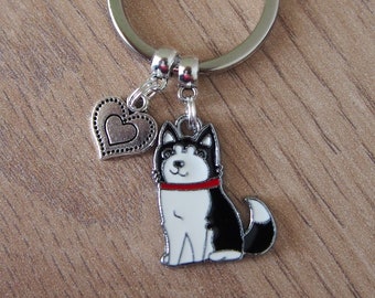 Husky keyring, Malamute dog keychain, dog lover gift, dog lovers keyring, birthday gift, Christmas gift, black husky keyring, Husky gift