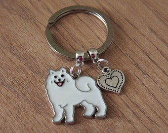 Samoyed Dog Keychain, Enamel Charm, Dog Lover Gift