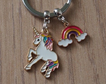 Llavero de unicornio, dijes de esmalte arcoíris, regalo para amantes de los unicornios