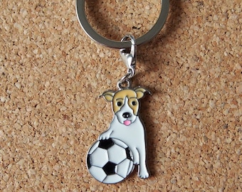 Llavero de Jack Russell, llavero de Jack Russell Terrier, regalo para amantes de los perros, llavero de cachorro, idea de regalo de Navidad, llavero de perro con balón de fútbol