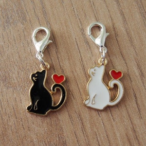 Bedel kattenrits, ritssluiting, gehaakte kat marker, bedel kattentas, kattenliefhebber cadeau, verjaardagscadeau, kerstcadeau, bedel witte kat of zwarte kat