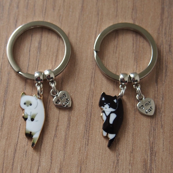 Cat lovers keyring, cat keychain, cat owners gift, cat present idea, Christmas gift, black or white cat key fob, cat gift, cat Birthday gift