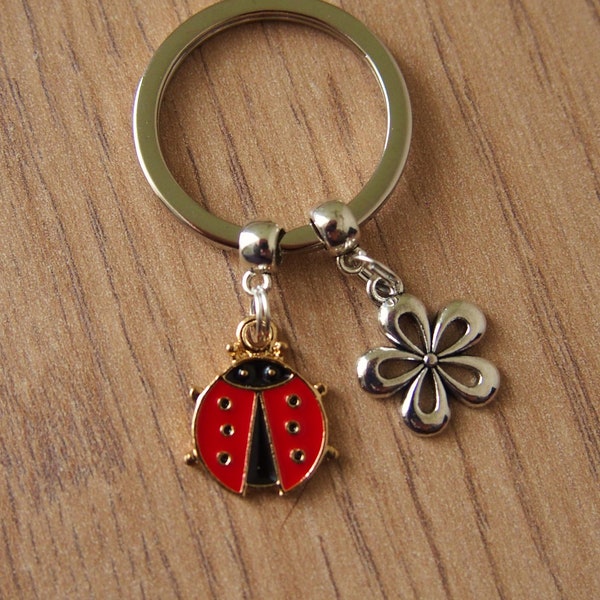 Ladybird keychain, good luck keychain, nature lovers gift, flower keyring, Spring gift, ladybug key fob, lucky gift, Birthday gift idea