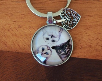Owl Keyring with Heart Charm: Owl Lover Gift