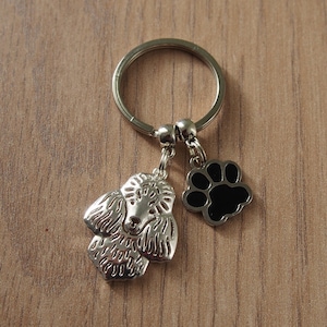 May include: Silver key chain with a poodle charm and a black paw print charm.